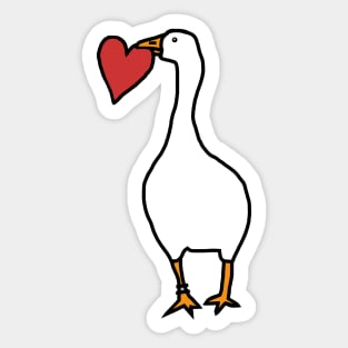 Left Facing Goose with Red Heart in Beak Sticker